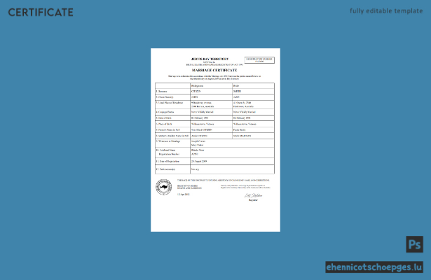 Heiratsurkunde des Jervis-Bay-Territoriums Australien (Word-Beispielvorschau)